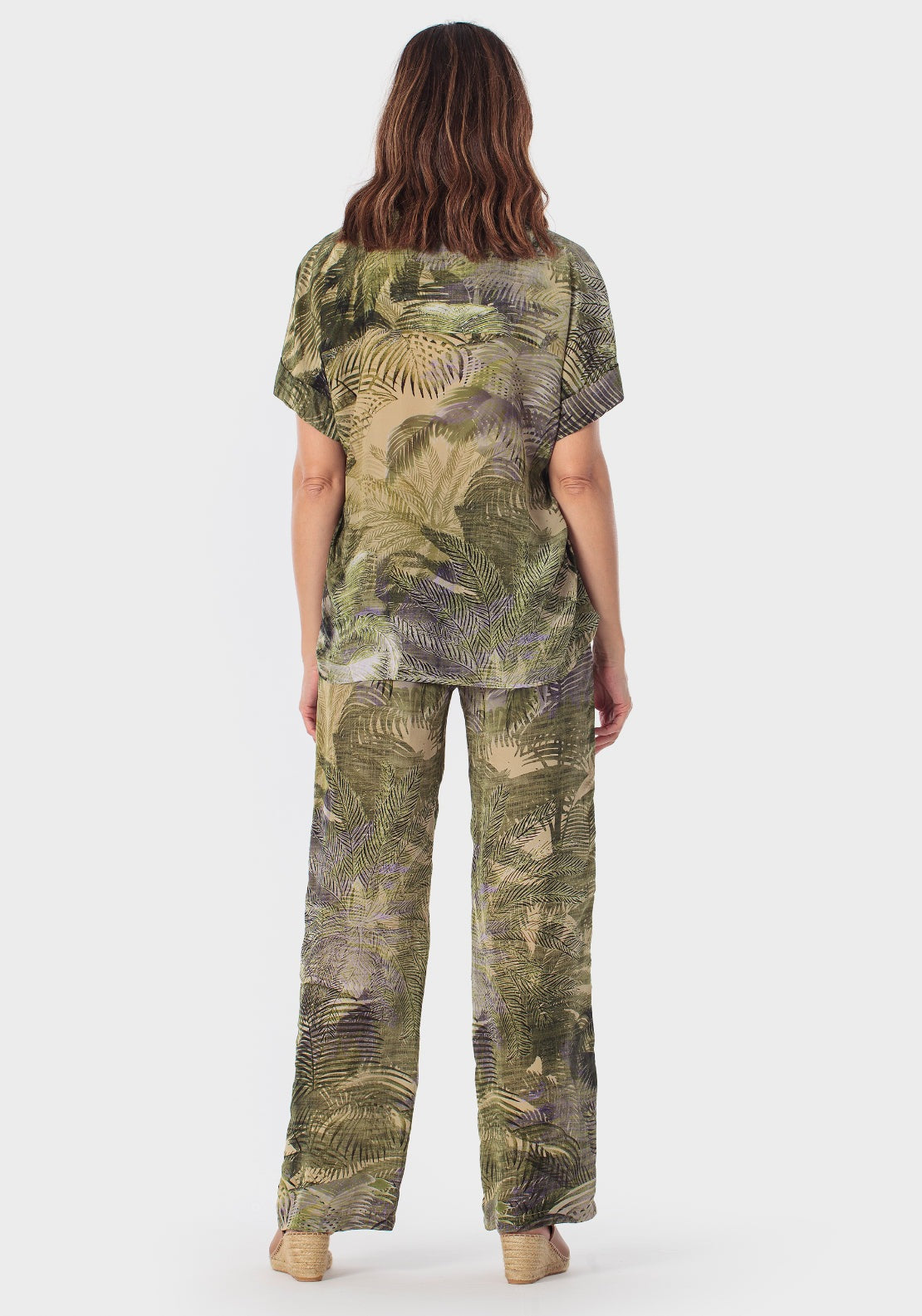Punt Roma Short Sleeve Printed Pleated Top - Green 4 Shaws Department Stores