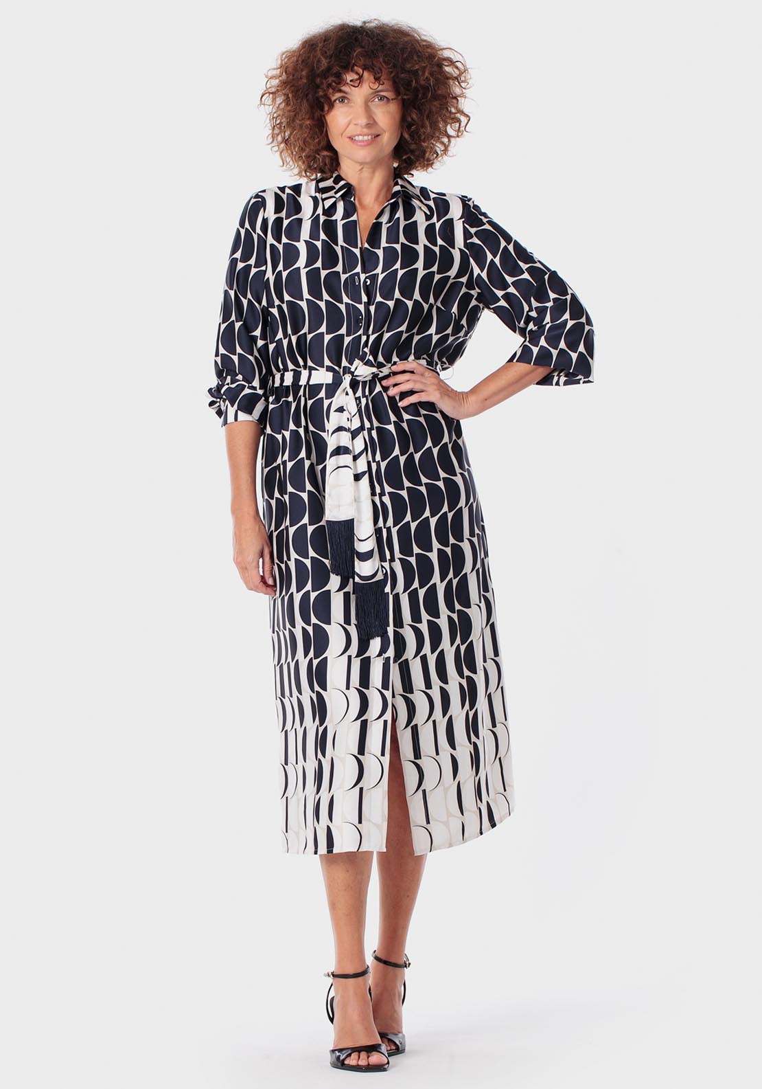 Geometric Print Dress - Blue Navy