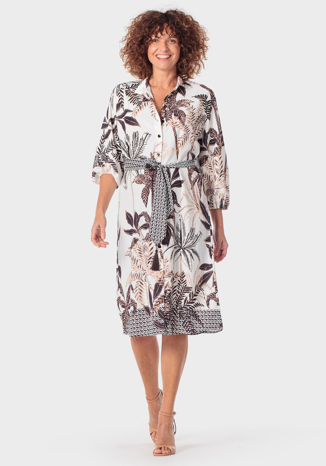 Printed Shirt Dress - Brown Chocolate