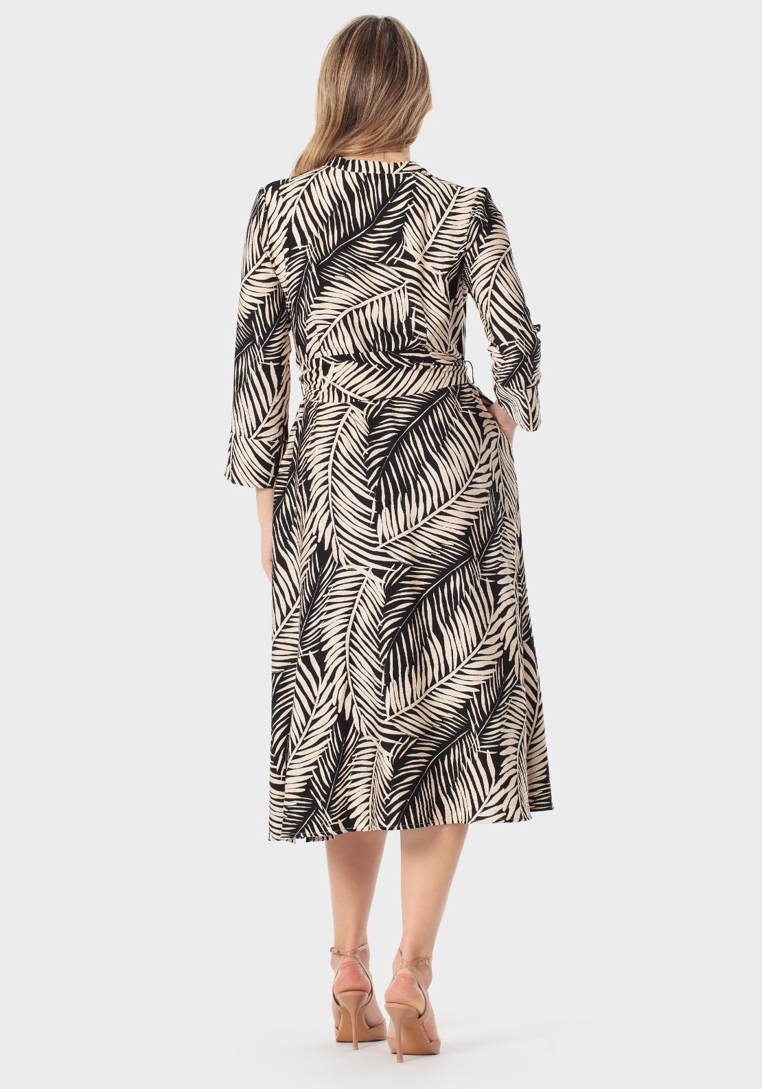 Leaves Print Dress - Beige