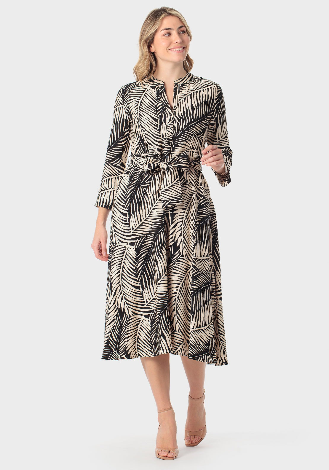 Leaves Print Dress - Beige