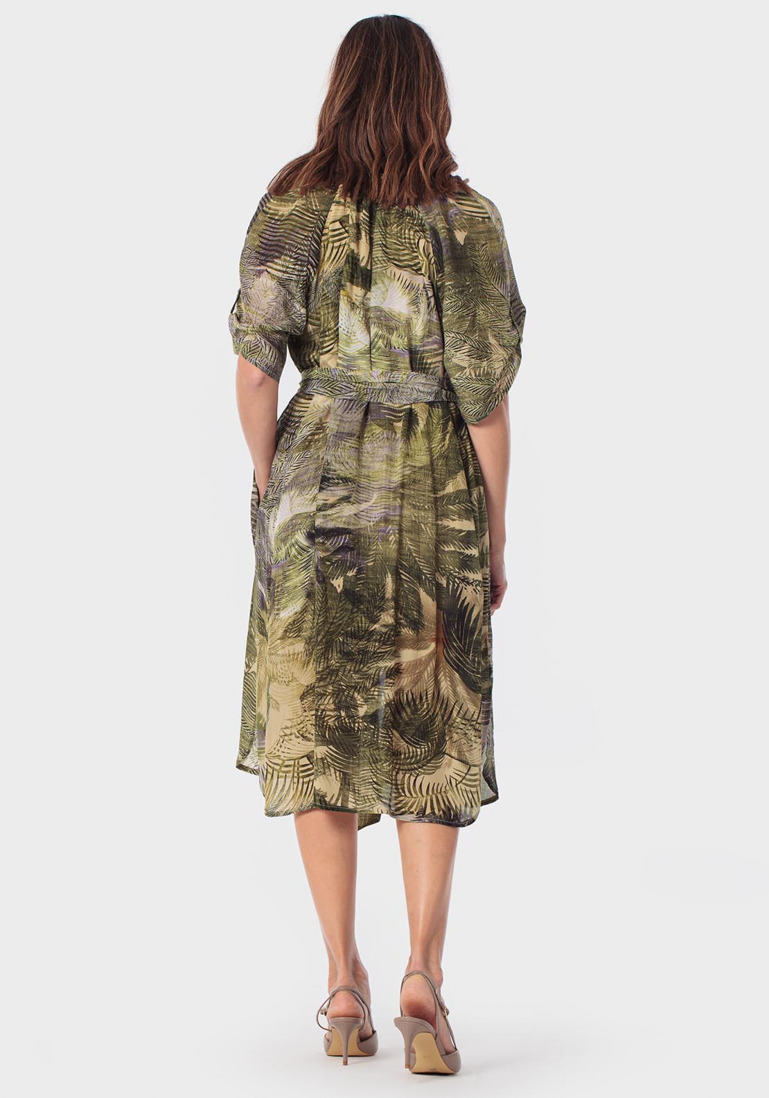 Tropical Print Dress - Green Khaki