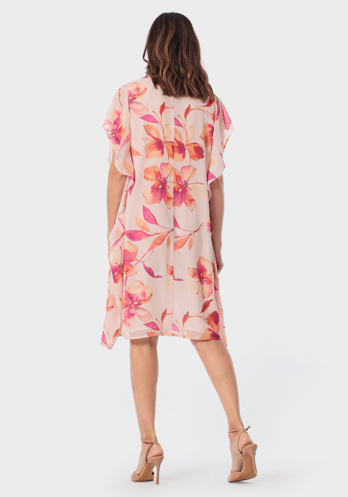 Floral Waterfall Sleeve Dress - Pink
