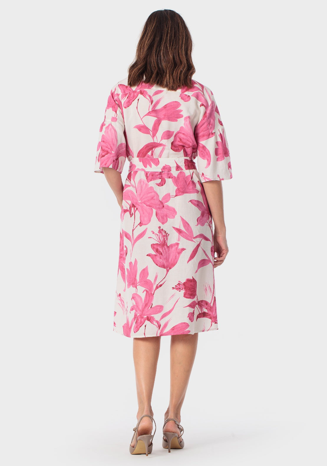 V Neck Printed Dress - Pink