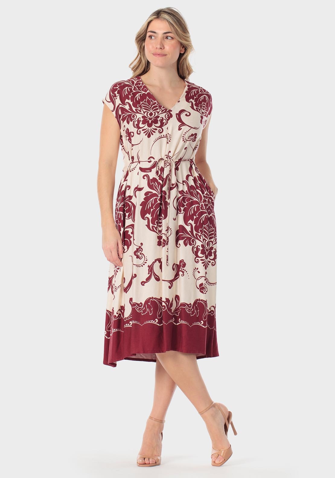 Punt Roma Printed Tie Dress With Pockets - Red 1 Shaws Department Stores