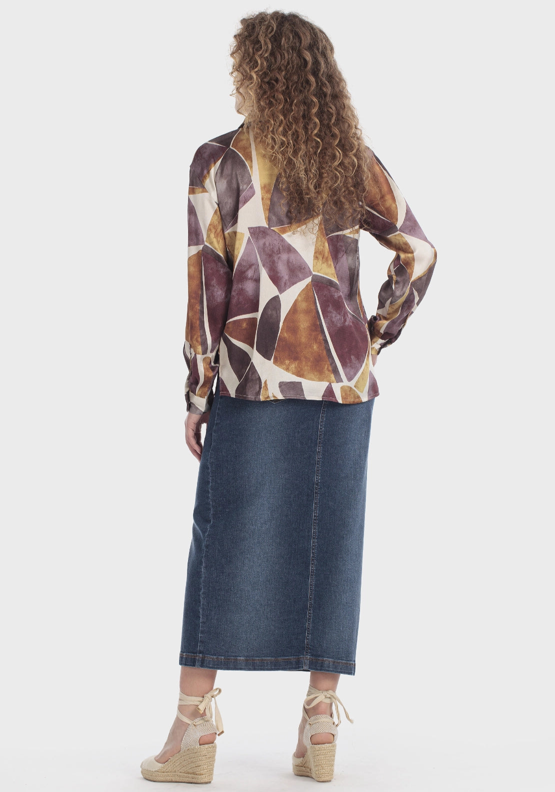 Printed Long Sleeve Buttoned Shirt - Purple Mulberry