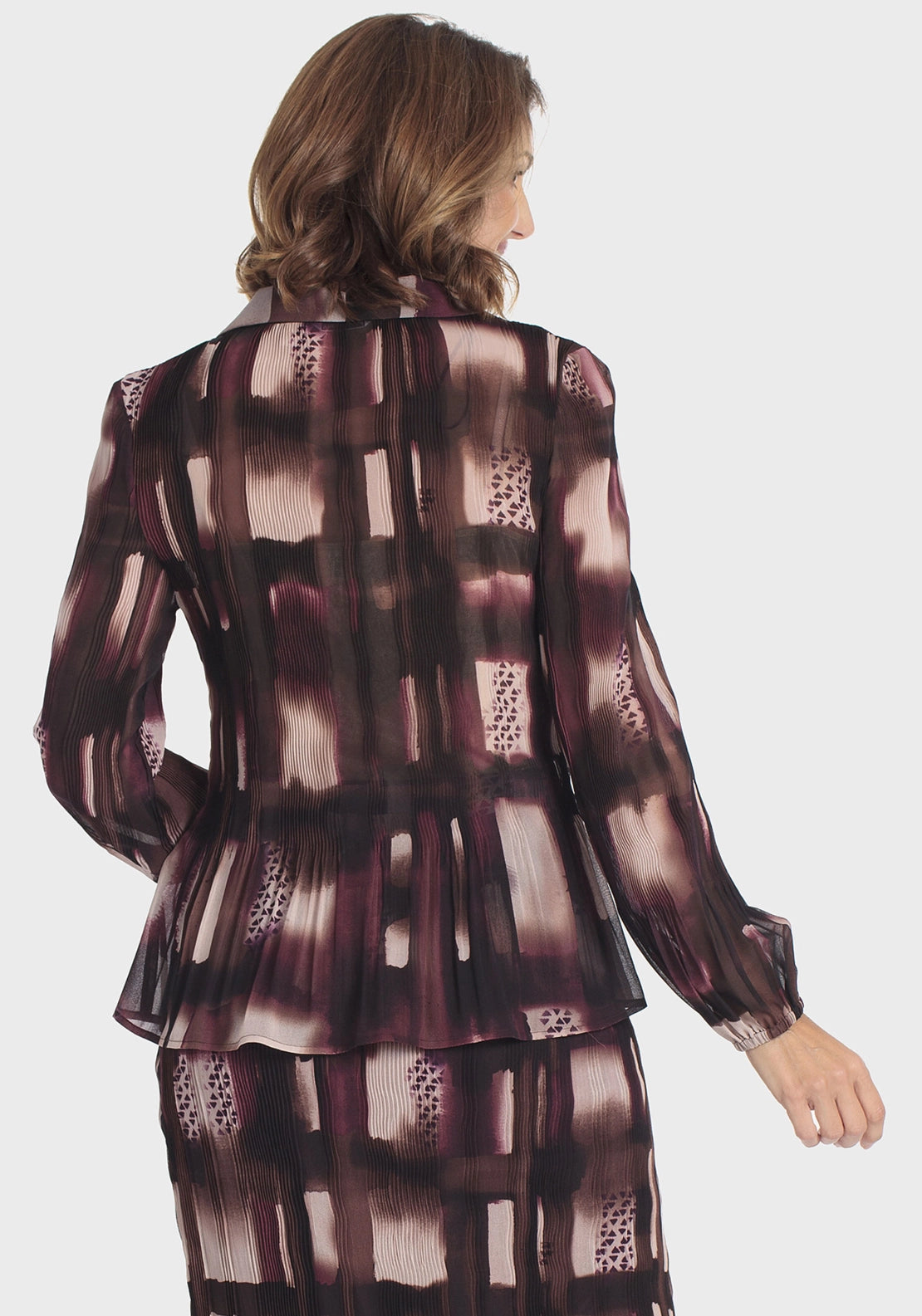Lightweight Printed Pleated Shirt - Brown