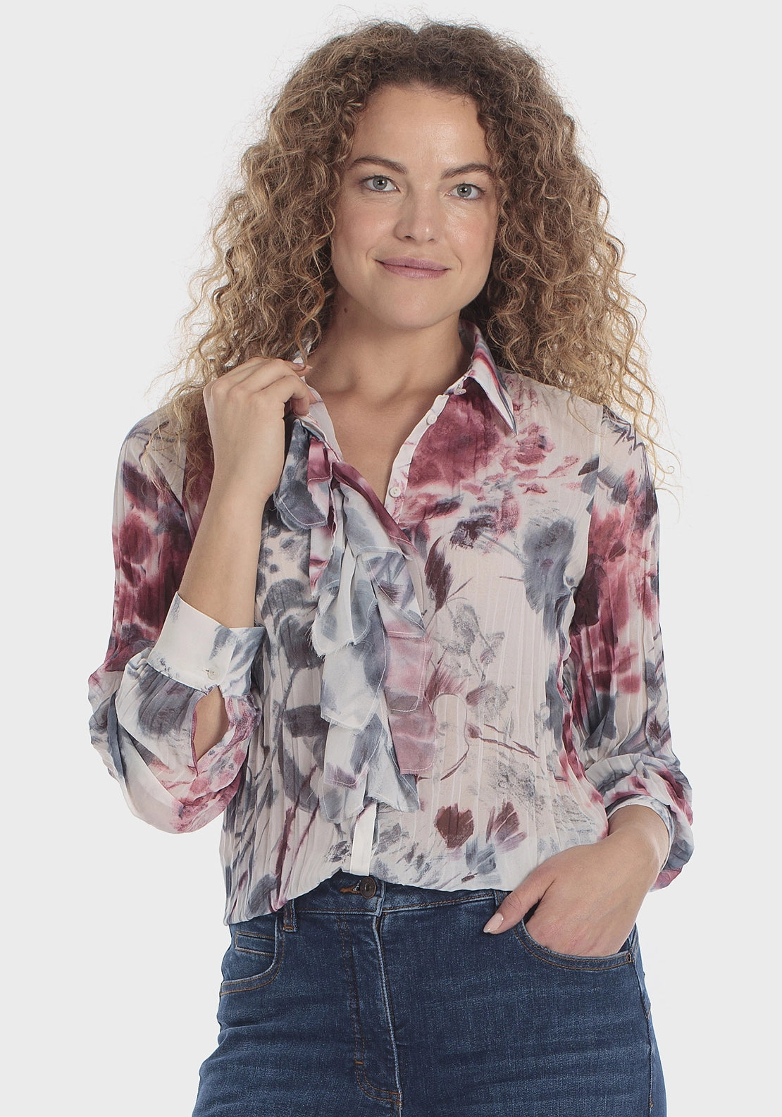 Printed Pleated Shirt - Red Ruby