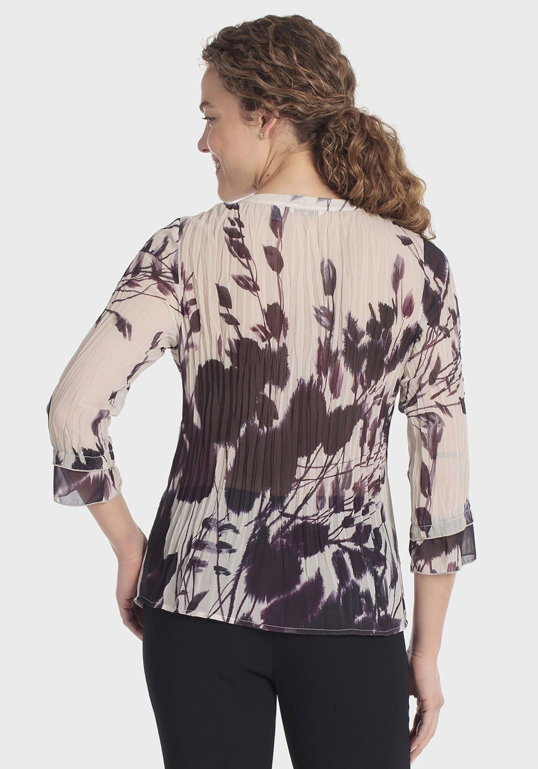Printed Pleated Shirt - Beige