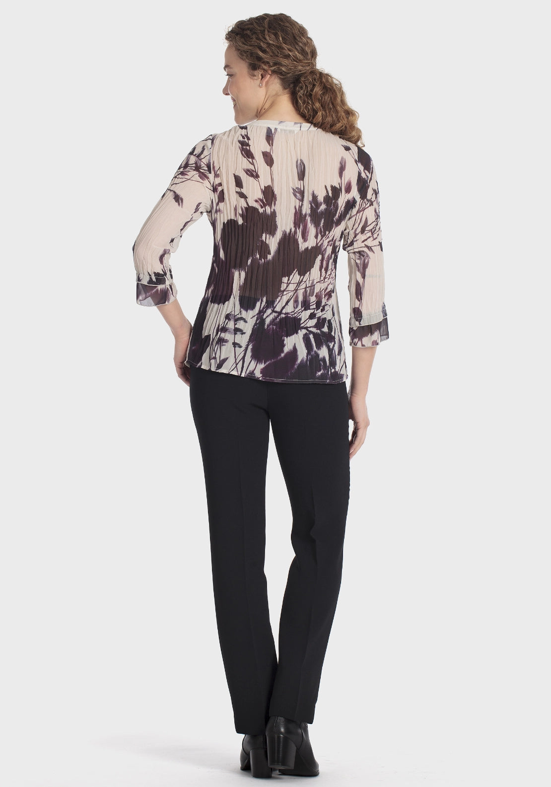 Printed Pleated Shirt - Beige