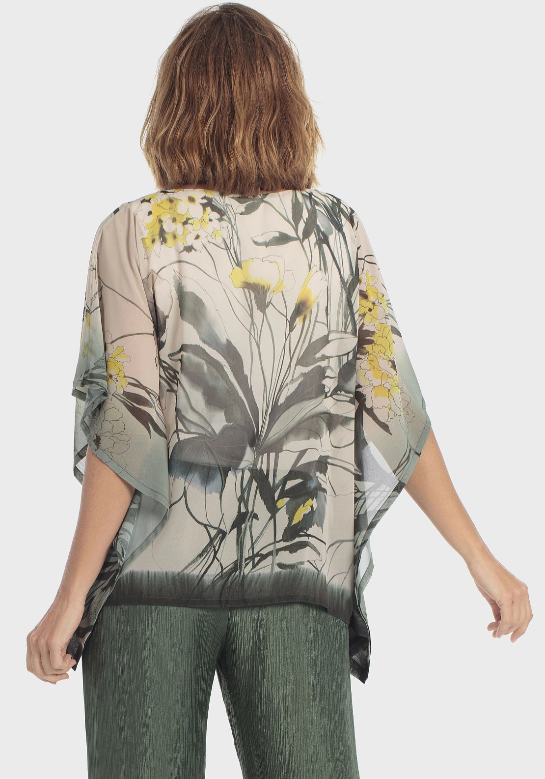 Punt Roma Floral Print Cape Blouse - Green 2 Shaws Department Stores
