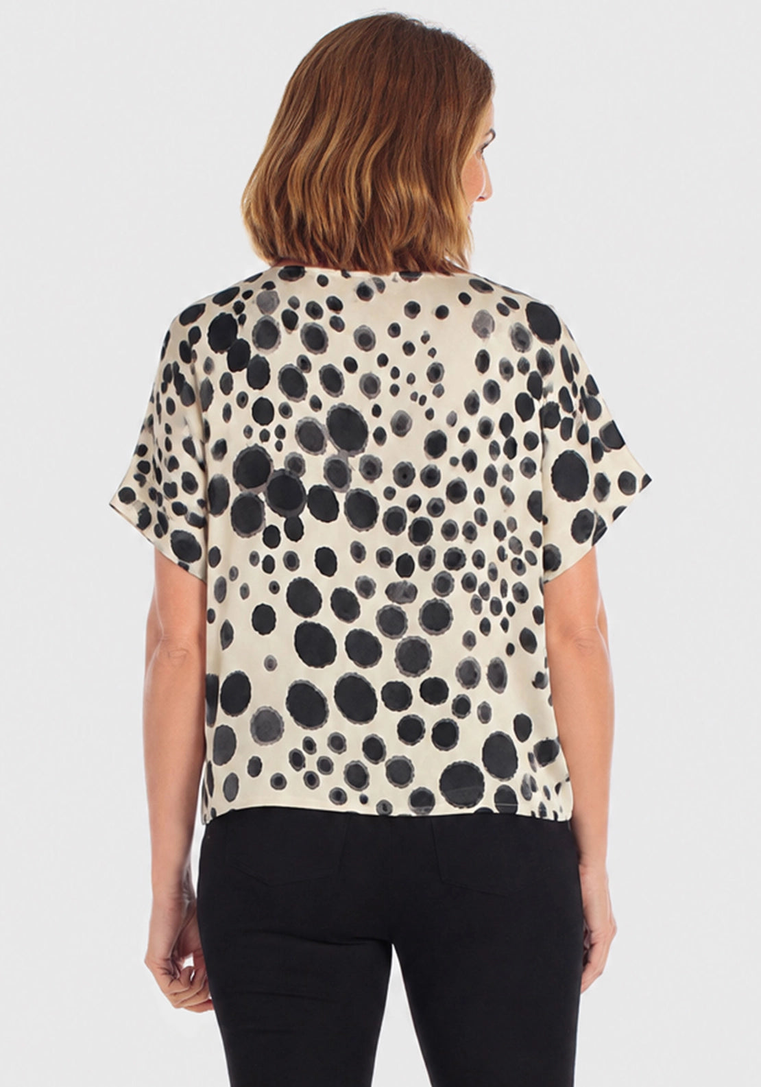 Polka Dot Boatneck Blouse - Beige