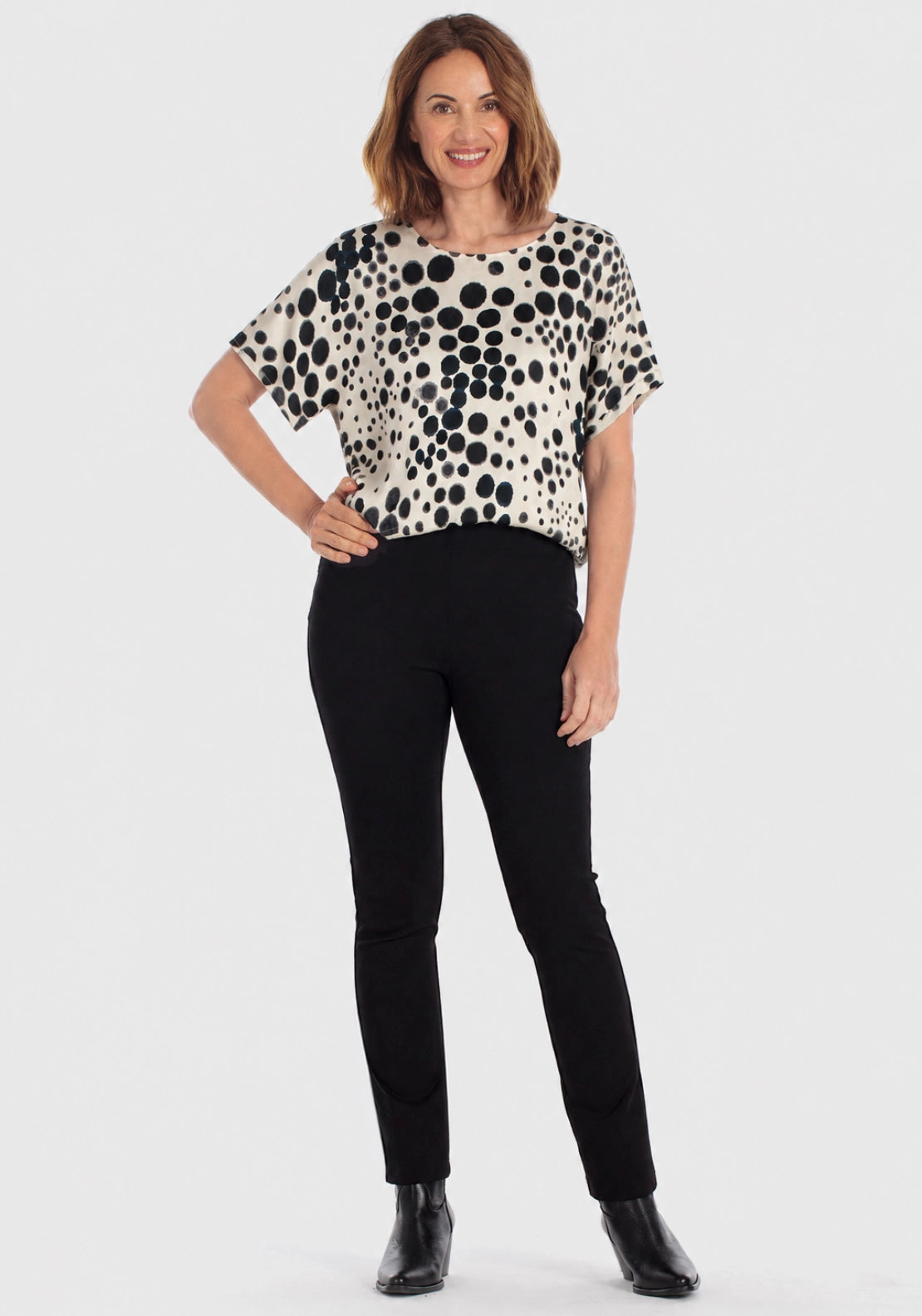 Polka Dot Boatneck Blouse - Beige
