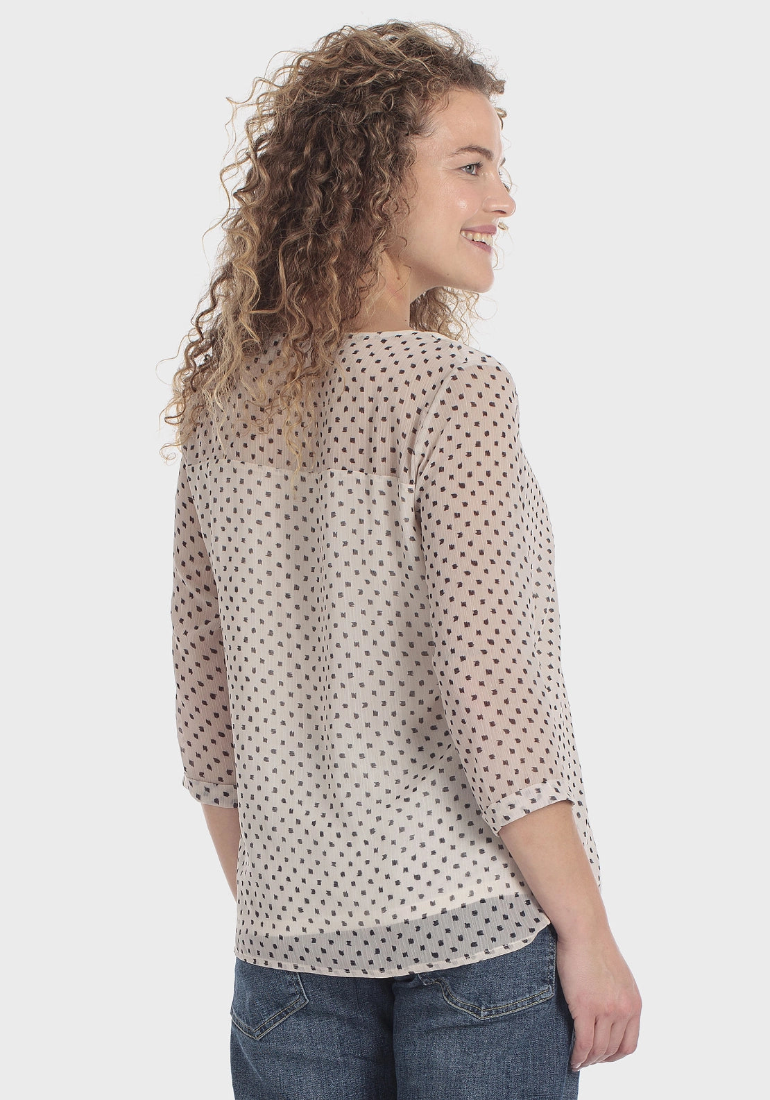 Polka Dot Printed Blouse - Beige