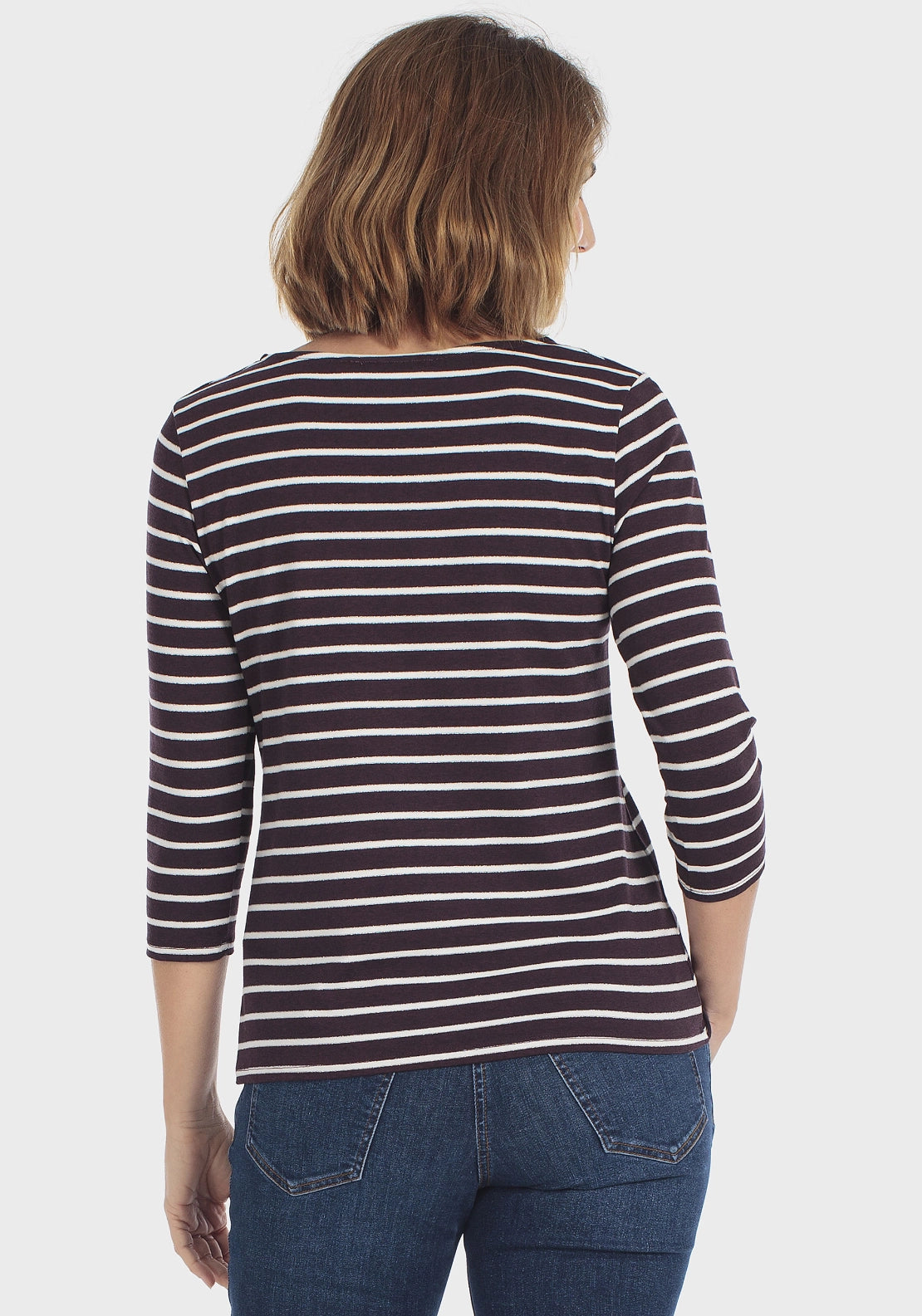 Striped 3/4 Sleeve Crew T-Shirt - Purple Mulberry