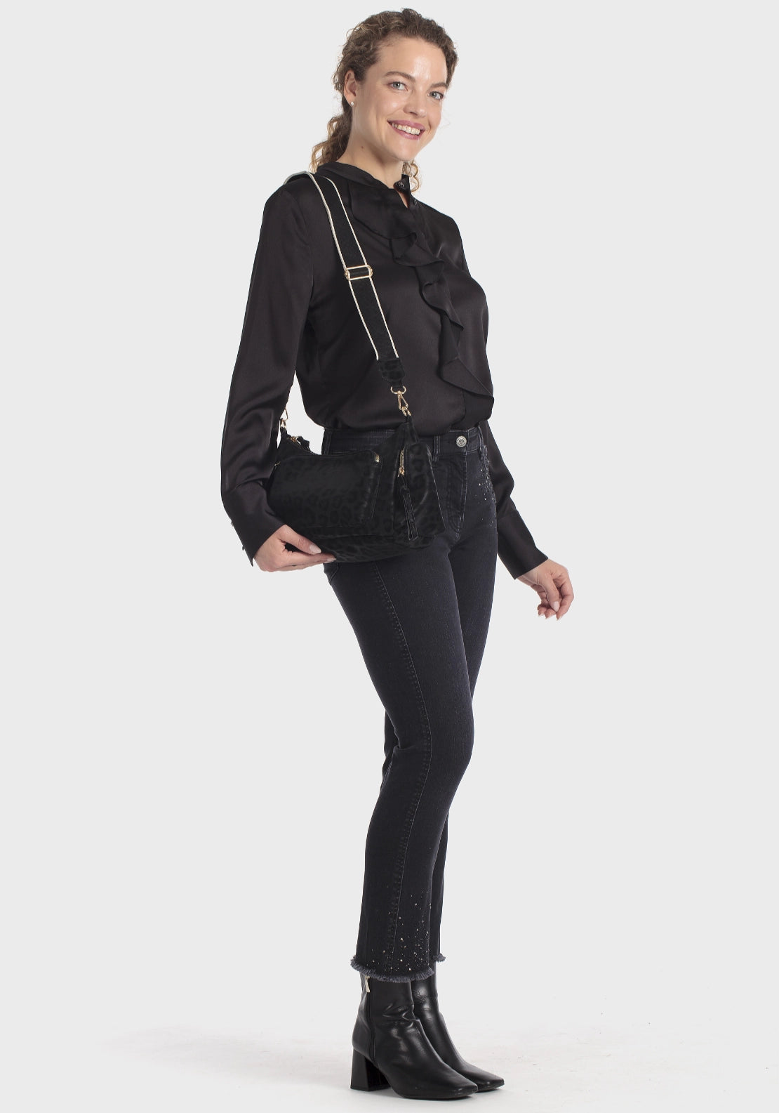 Animal Print Shoulder Bag - Black