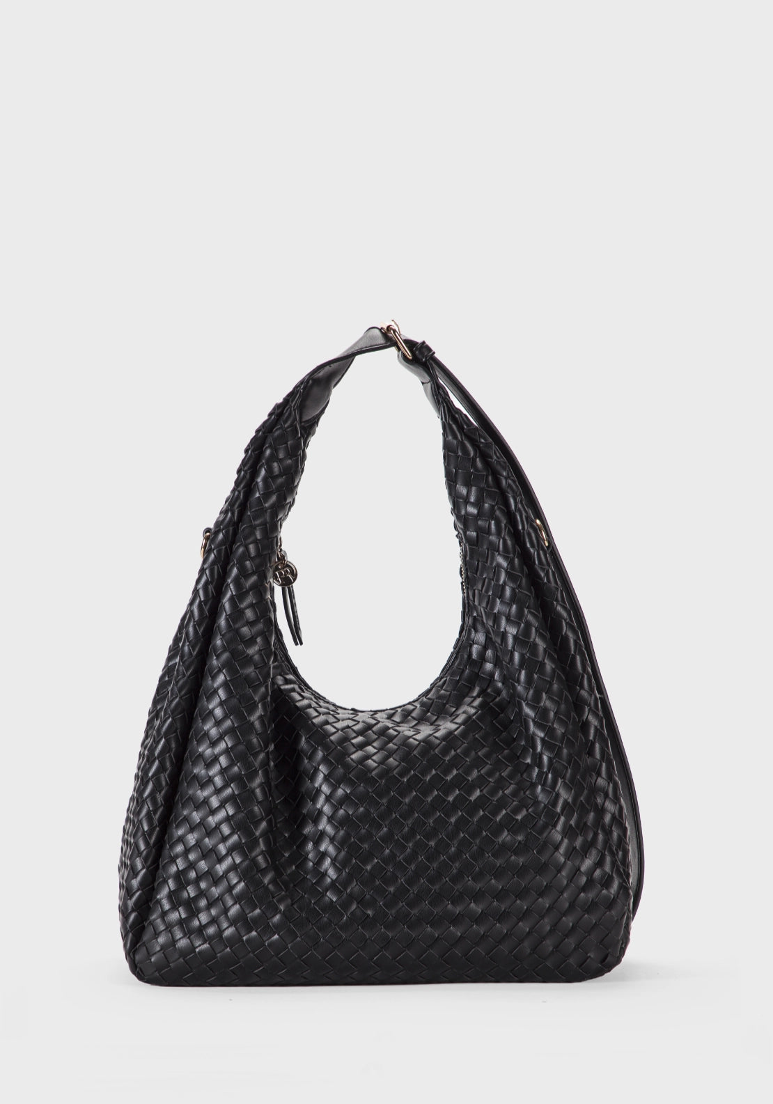 Black Braided Hobo Bag - Black