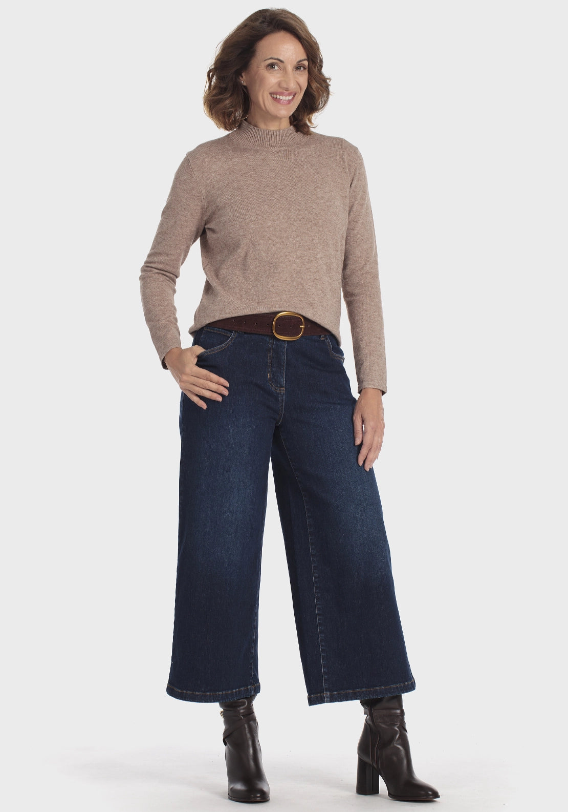 Wide Brown Leather Belt - Purple Aubergine