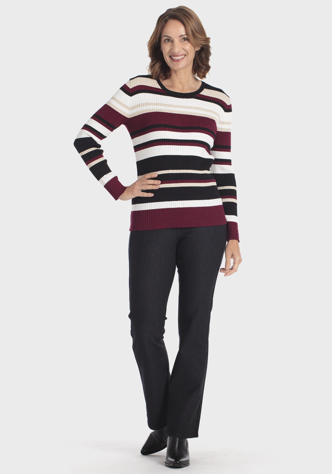 Striped Ribbed Sweater - Red Dark