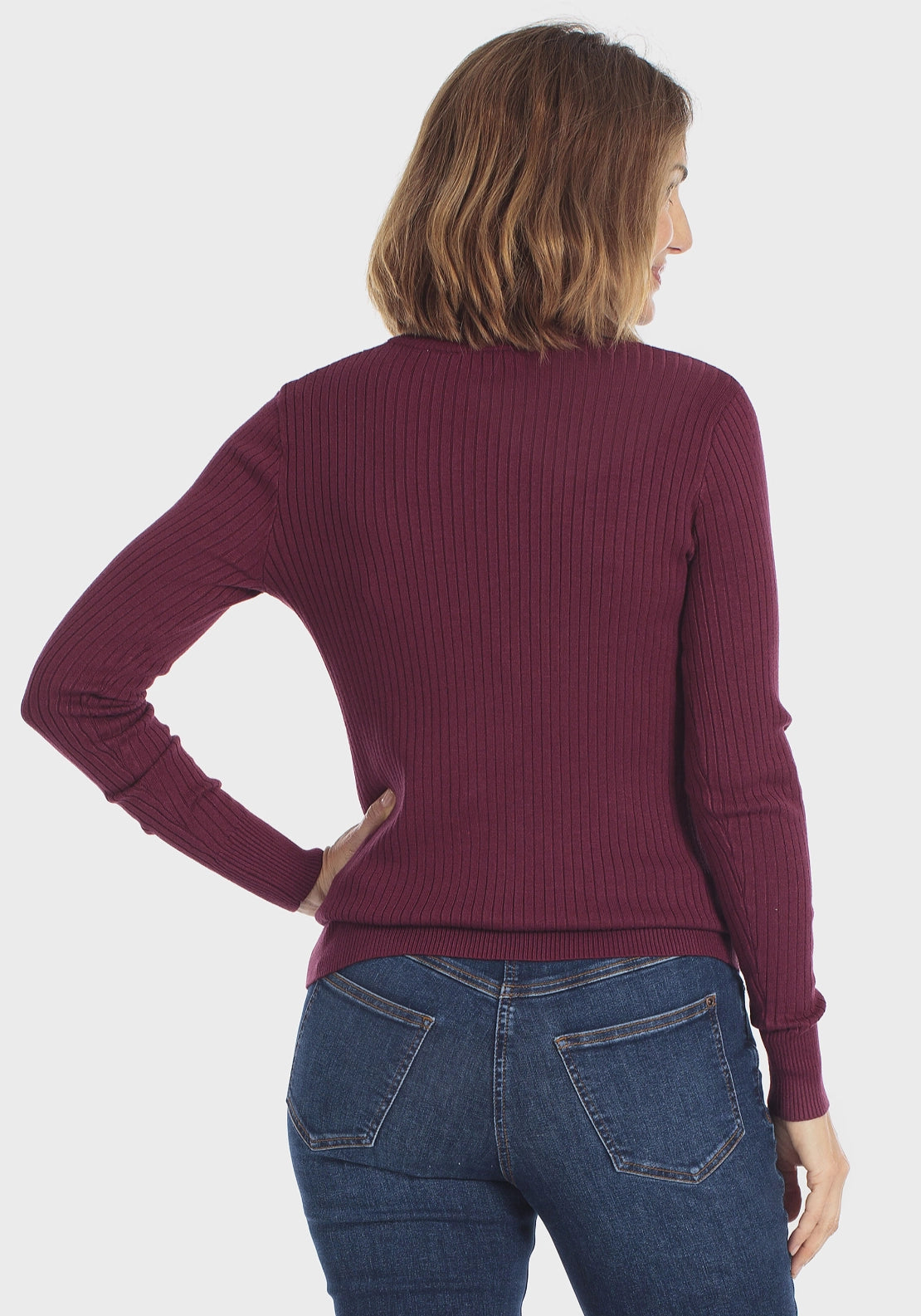 Classic Ribbed Crew-Neck Sweater - Red Dark