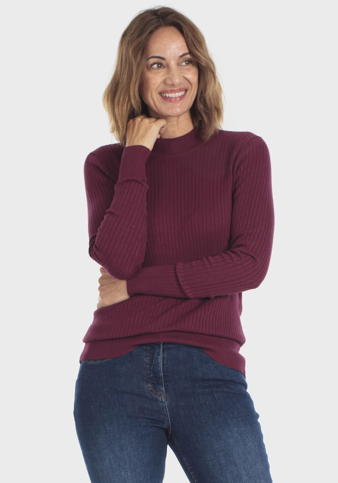 Classic Ribbed Crew-Neck Sweater - Red Dark