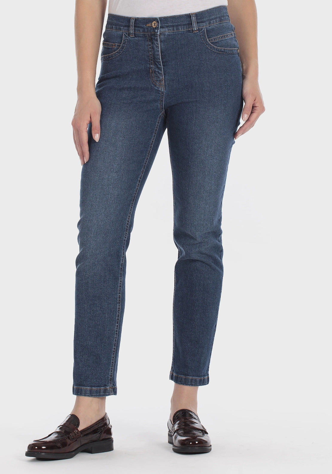 Elastic Waist Four Pocket Jeans - Blue Denim