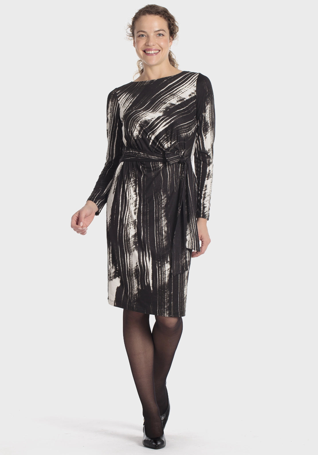Bow Accent Printed Dress - Black