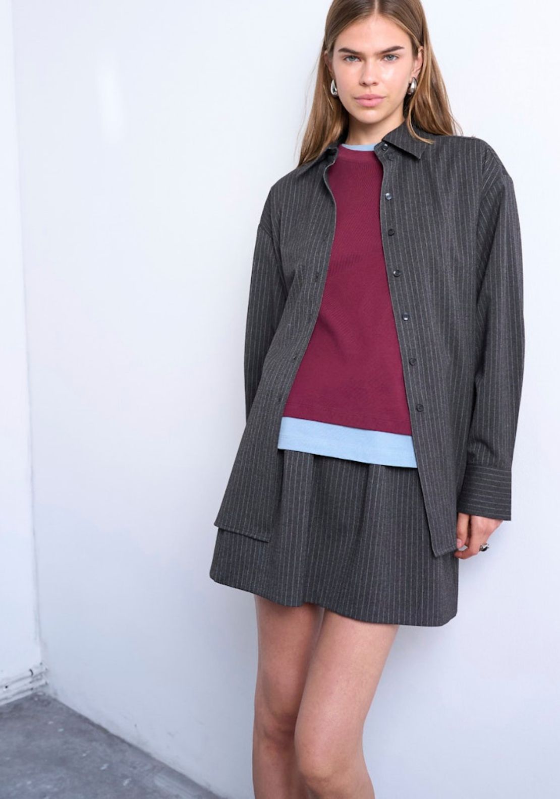 Topshop Annika Long Sleeve Shirt - Concrete Grey 1 Shaws Department Stores