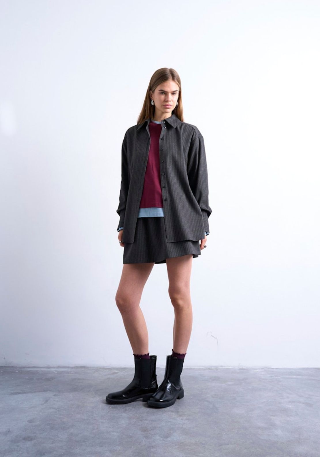 Topshop Annika Long Sleeve Shirt - Concrete Grey 3 Shaws Department Stores