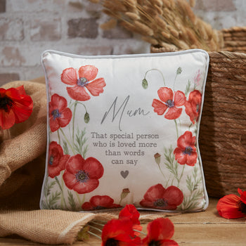The Home Collection Poppy Mum Cushion - White Velour With Seedheads & Quote 1 Shaws Department Stores