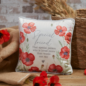 The Home Collection Poppy Friend Cushion - White Velour With Floral Quote 1 Shaws Department Stores