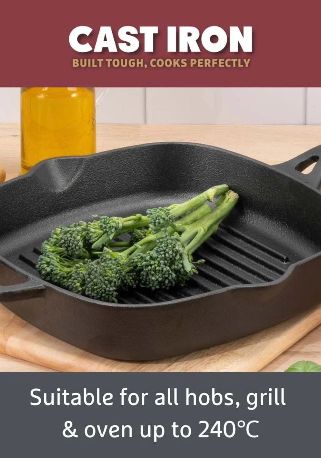 Cast Iron Grill Pan 25cm - Black