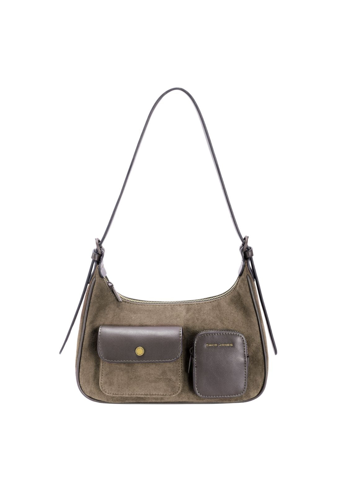 Faux Suede Pocket Detail Shoulder Bag - Mist Moss