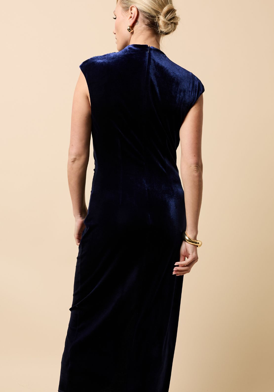 Little Mistress Velvet High Neck Dress - Blue 2 Shaws Department Stores