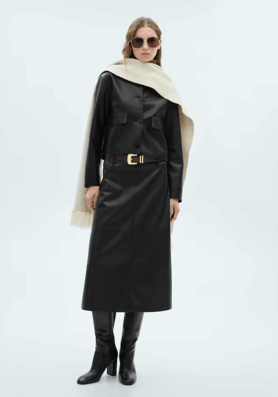 Mango Leather-effect jacket with pockets - Black 4 Shaws Department Stores