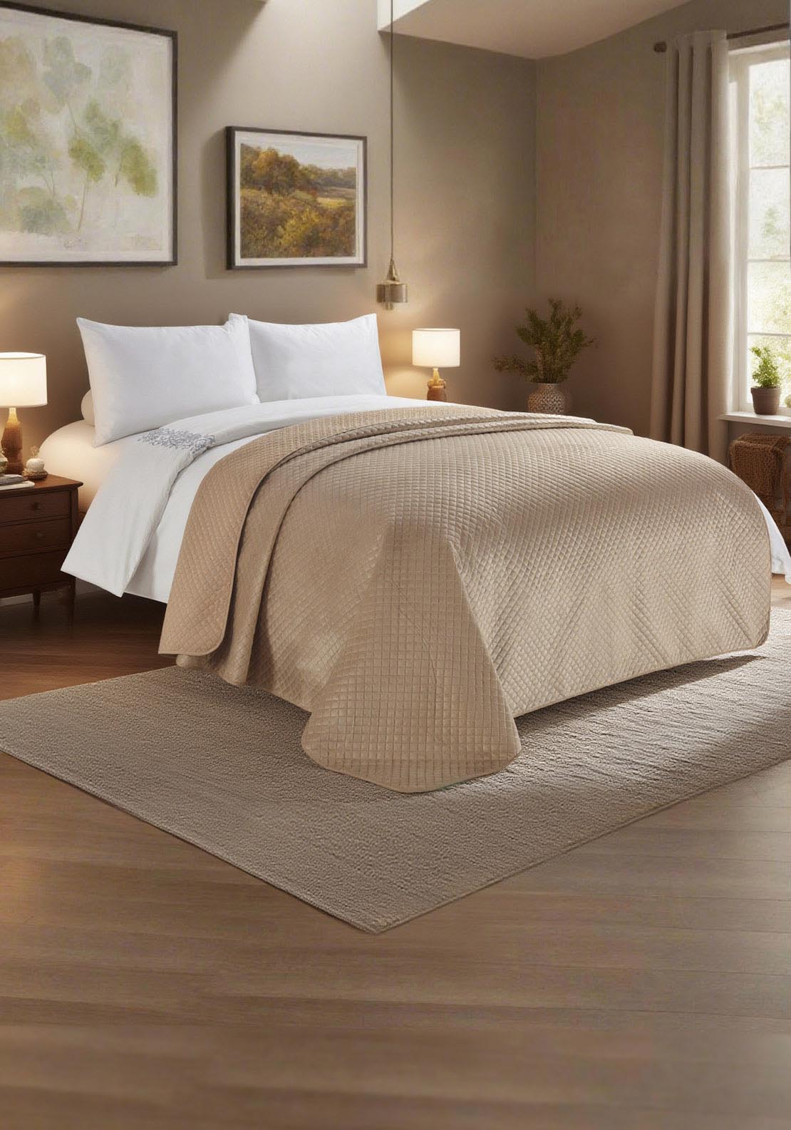 The Home Collection Quilted Velvet Pinsonic Throw - Nude 1 Shaws Department Stores