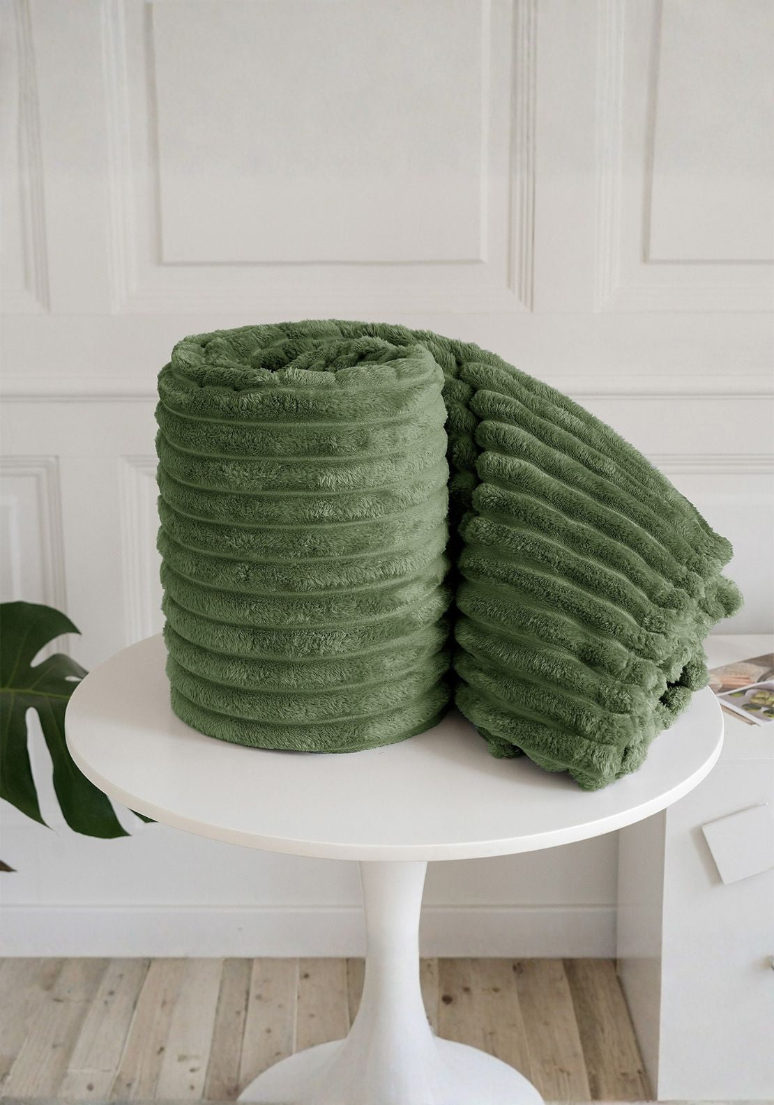 The Home Collection Plush Ribbed Throw - Olive 2 Shaws Department Stores