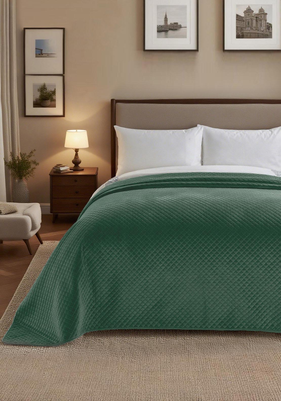 The Home Collection Quilted Velvet Pinsonic Throw - Green 2 Shaws Department Stores