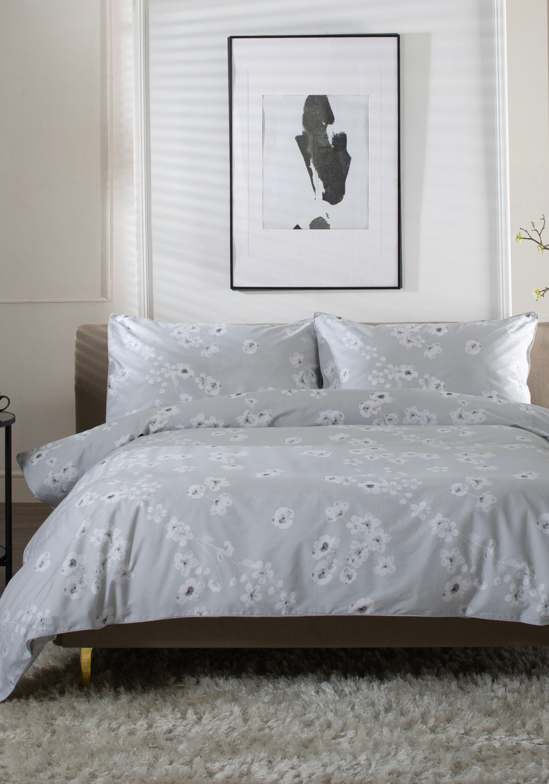 The Lyndon Company 1000% Cotton Petite Fleur Duvet Cover Set - Grey 1 Shaws Department Stores