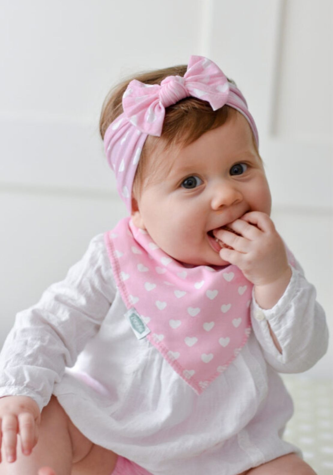 Heart Print Top Bow Turban Headband - Pink