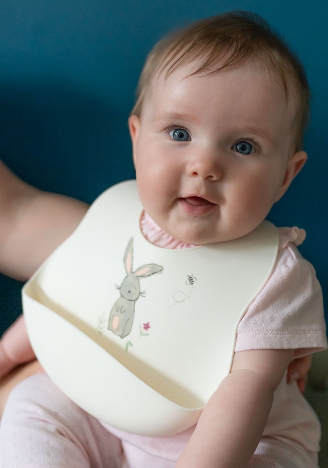 Silicone Bunny Print Bib - Pink