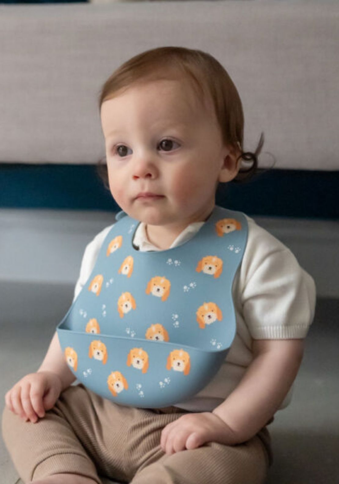 Silicone Cockapoo Print Bib - Grey
