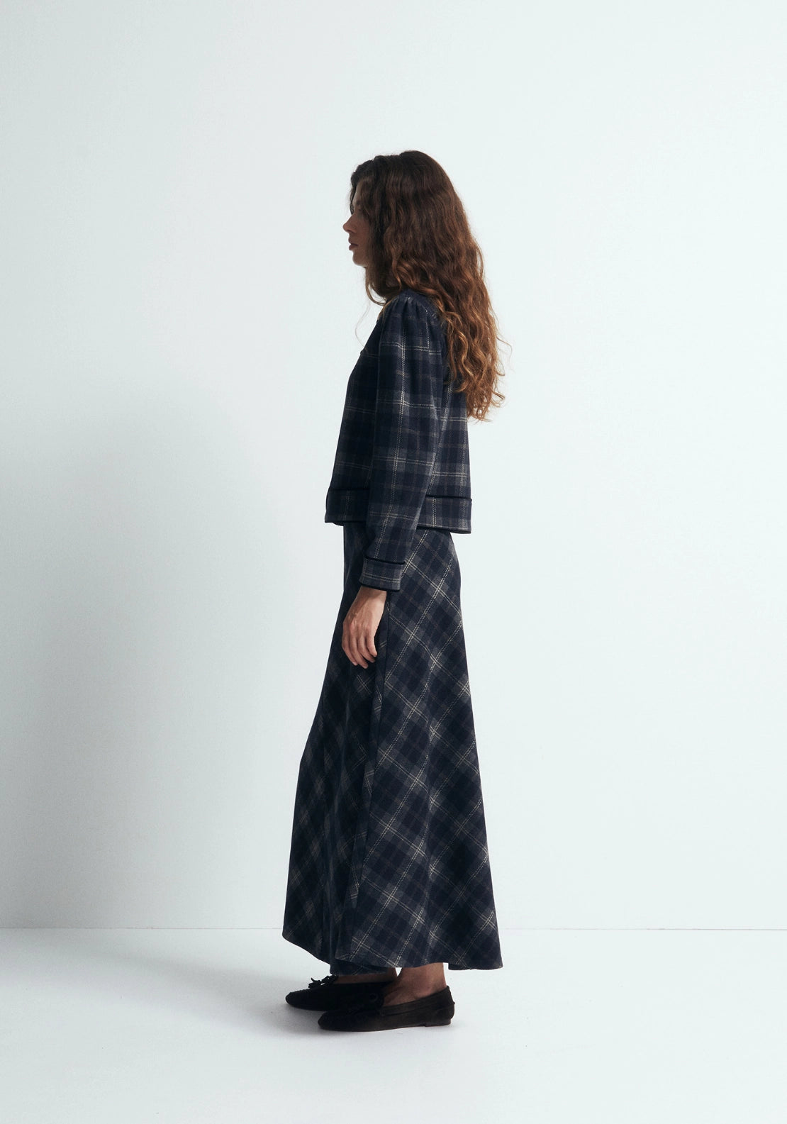 Cropped Check Jacket - Blue
