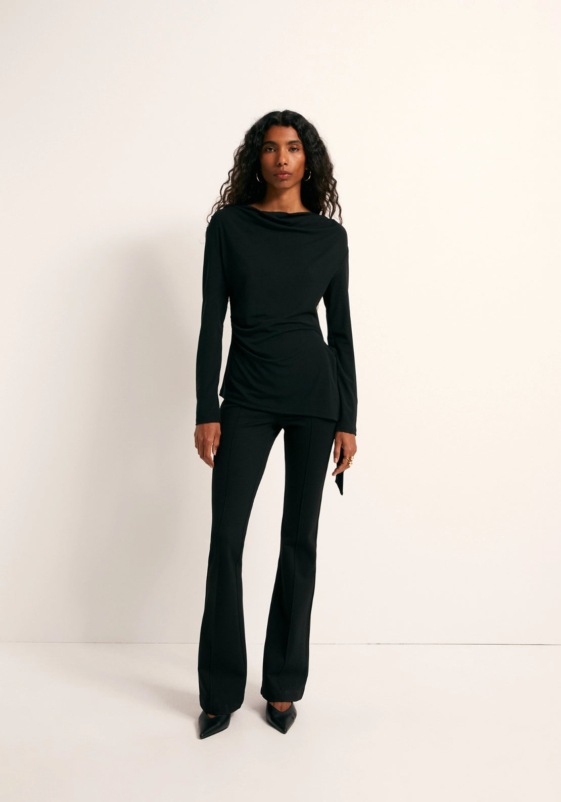Side Knot Drape Top - Black