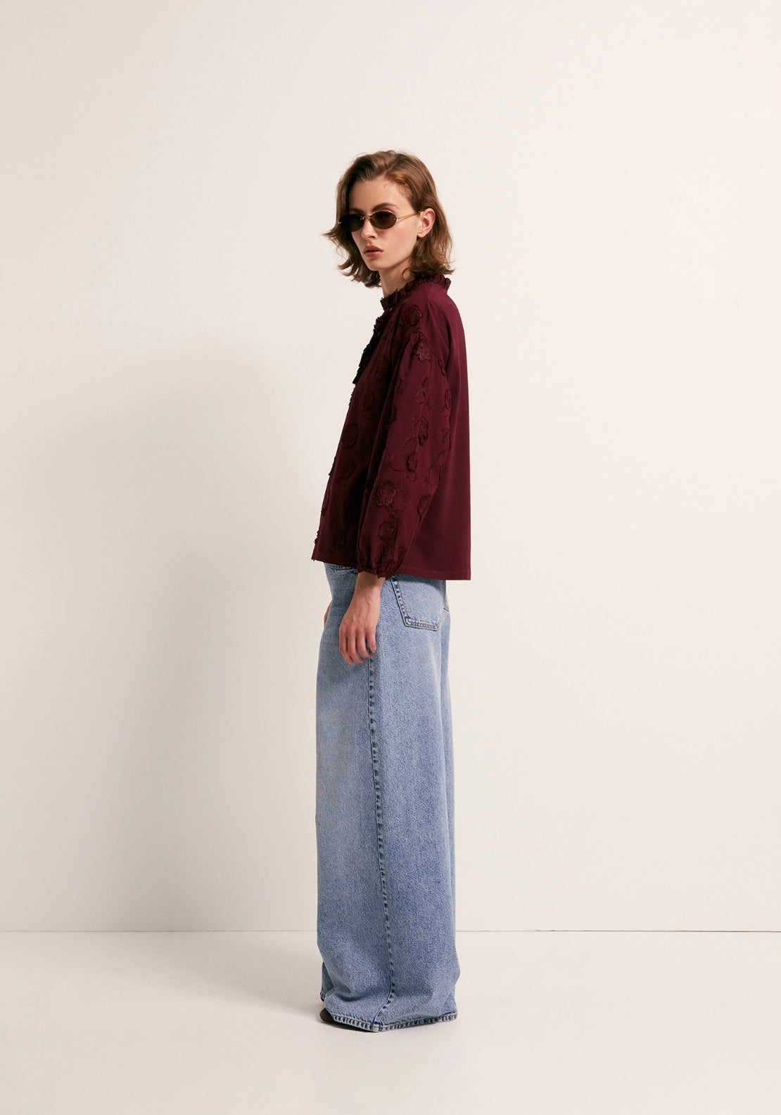 Embroidered Flower Top - Red