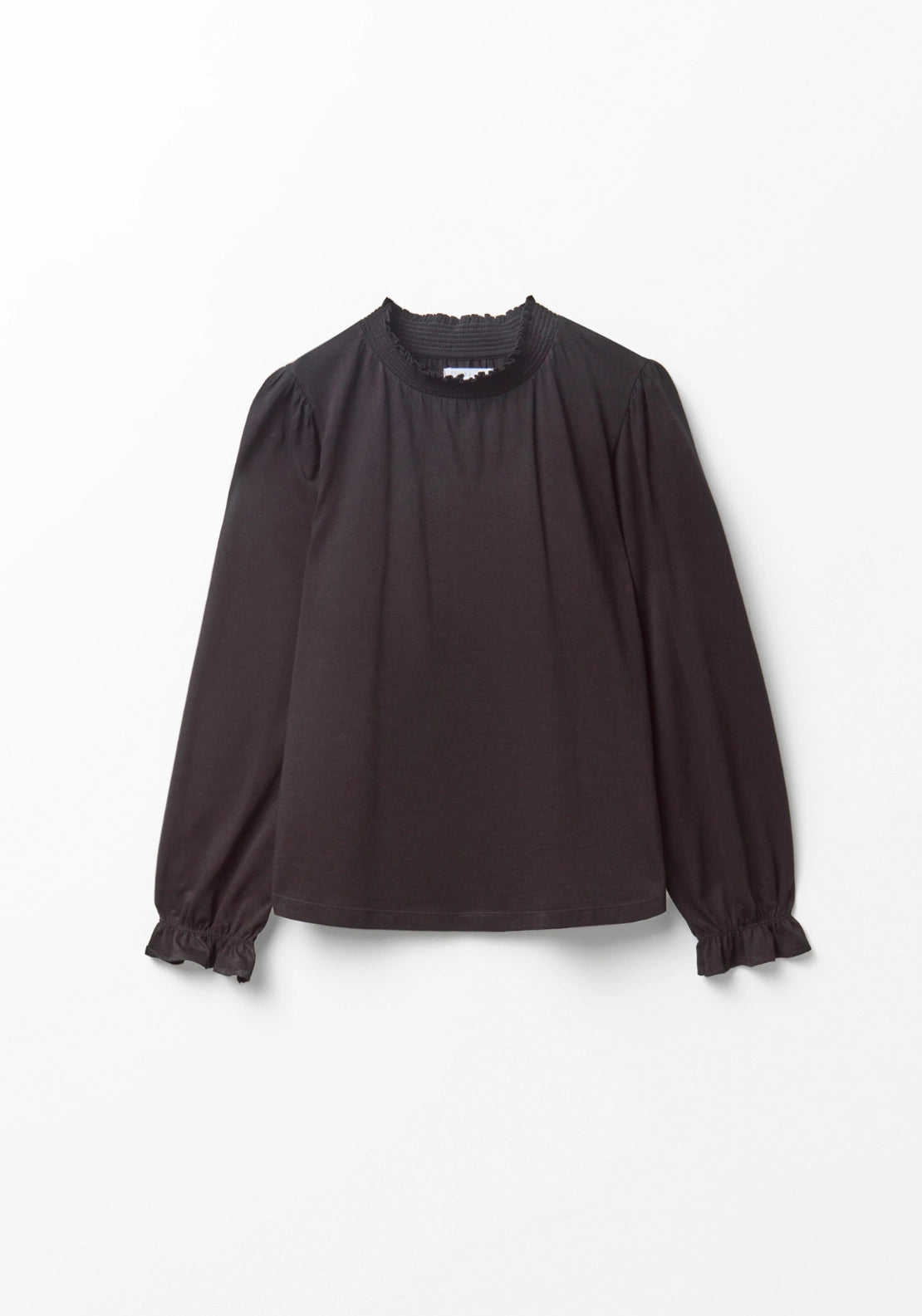 Solid Colour Smock Neck Top - Black