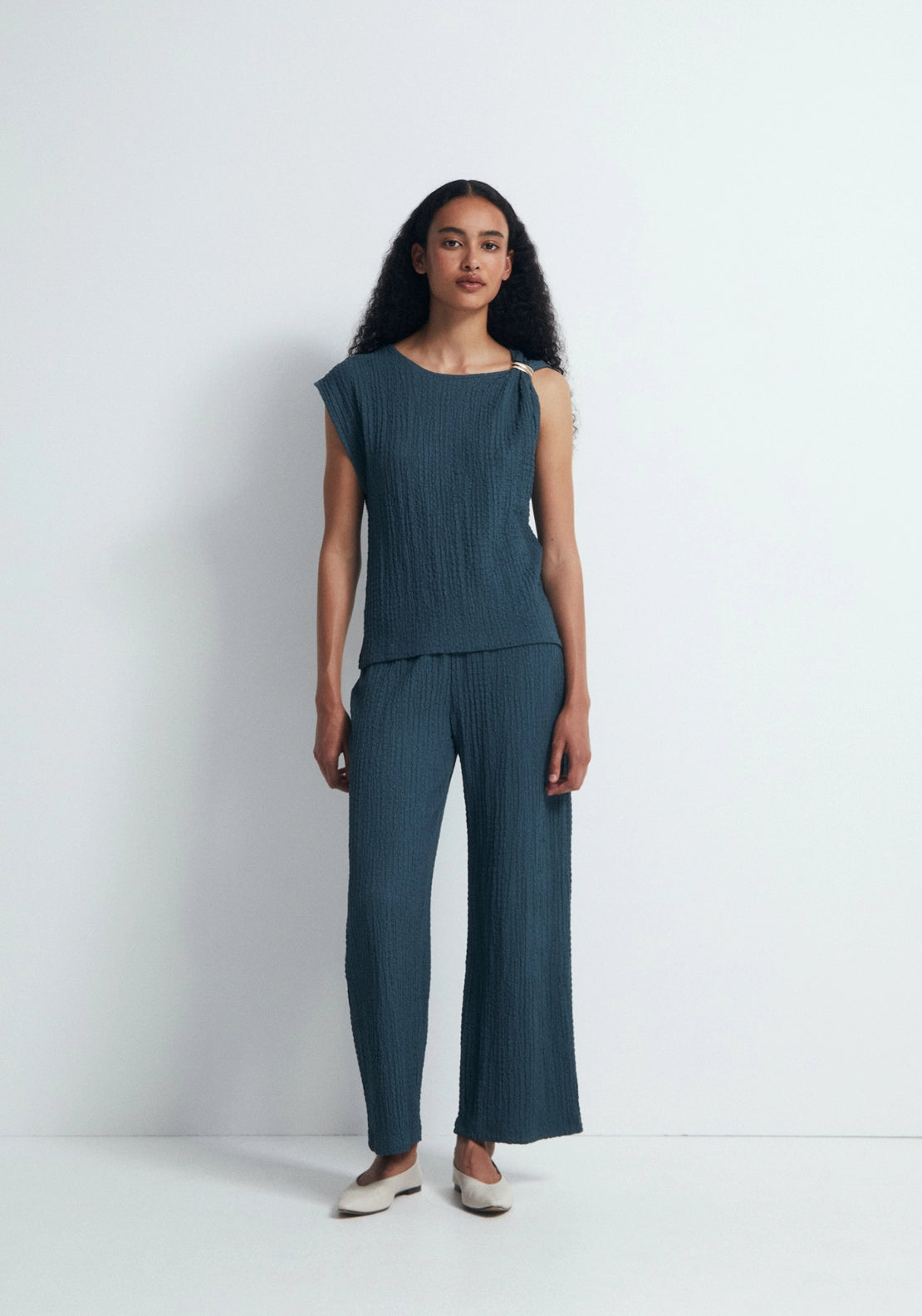 Matching Metallic Ring Top - Blue