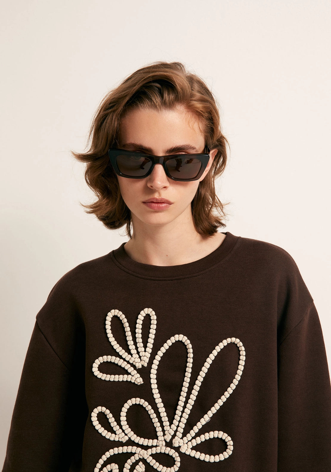 Embroidered Detail Sweatshirt - Brown
