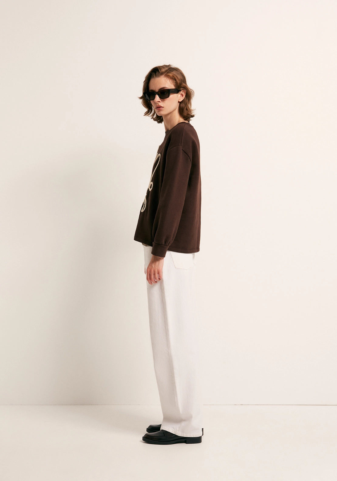 Embroidered Detail Sweatshirt - Brown