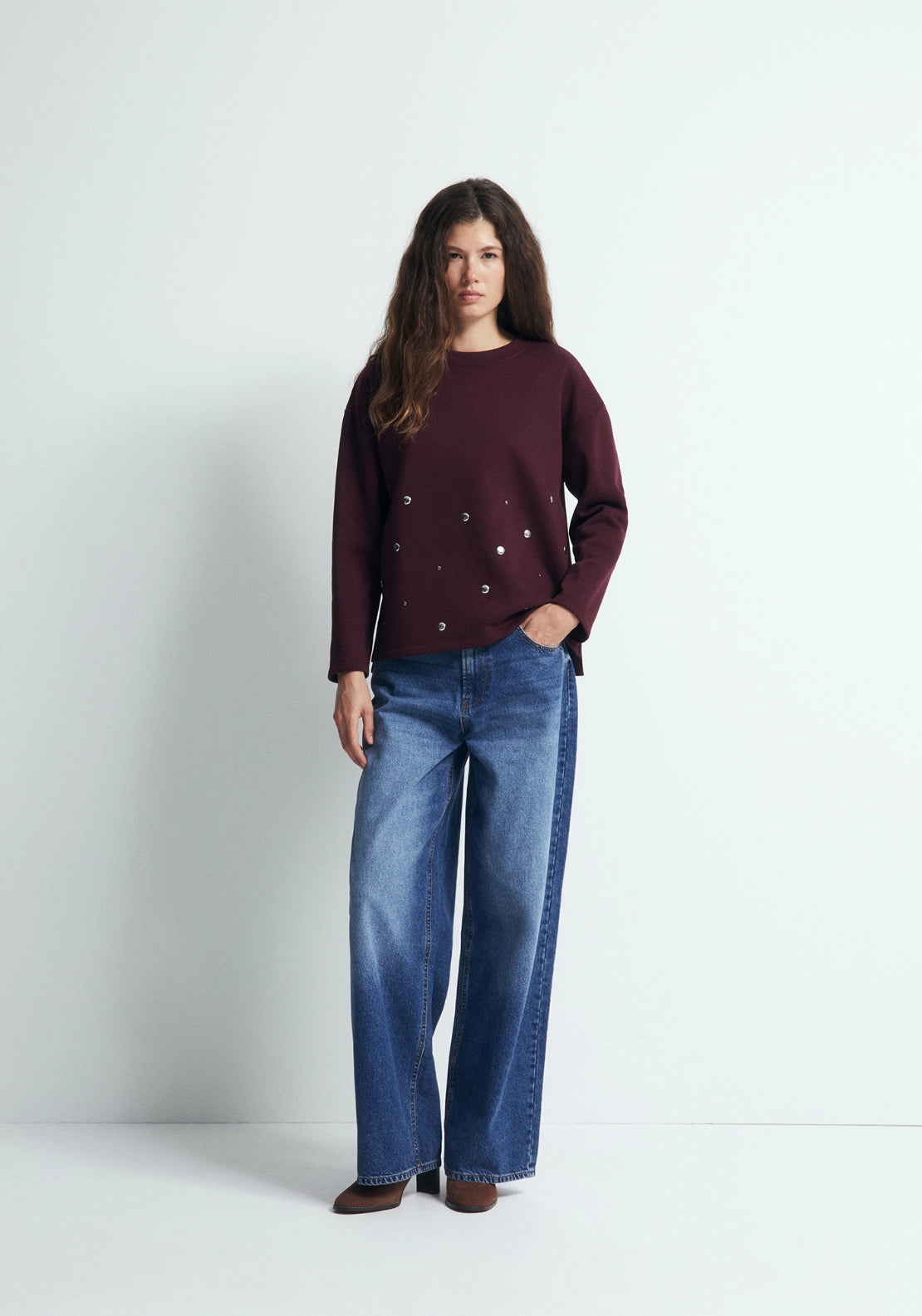 Embroidered Detail Sweatshirt - Eggplant